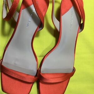 ANTONIO MELANI Red-Orange Satin Strappy Heels SZ 7.5